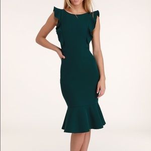 Hearts Aflutter Dark Green Ruffle Bodycon Midi